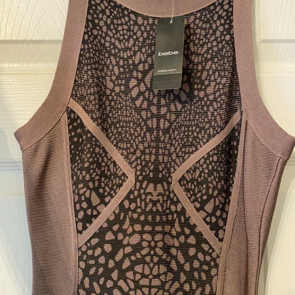 Brand new, with tag attached, bandage brown/blah bebe dress.